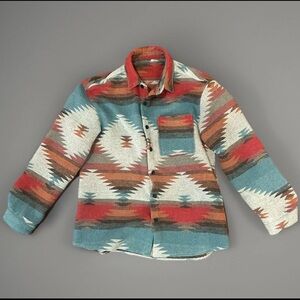 Mens Aztec Print Wool Pocketed Vintage Shirt Jacket Size Large
